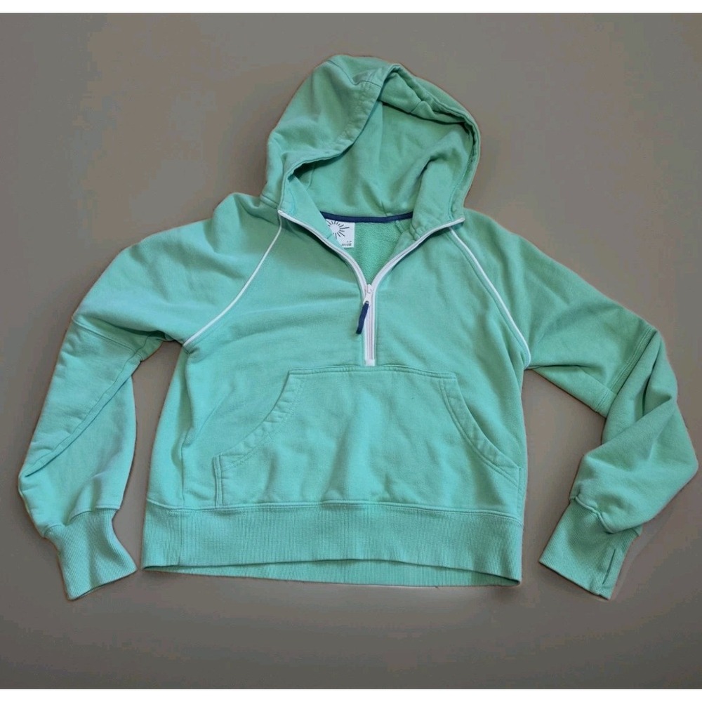 OFFLINE Aerie Womens S Green 1/4 Zip Hoodie Pullover Terry Sweatshirt Thumbholes